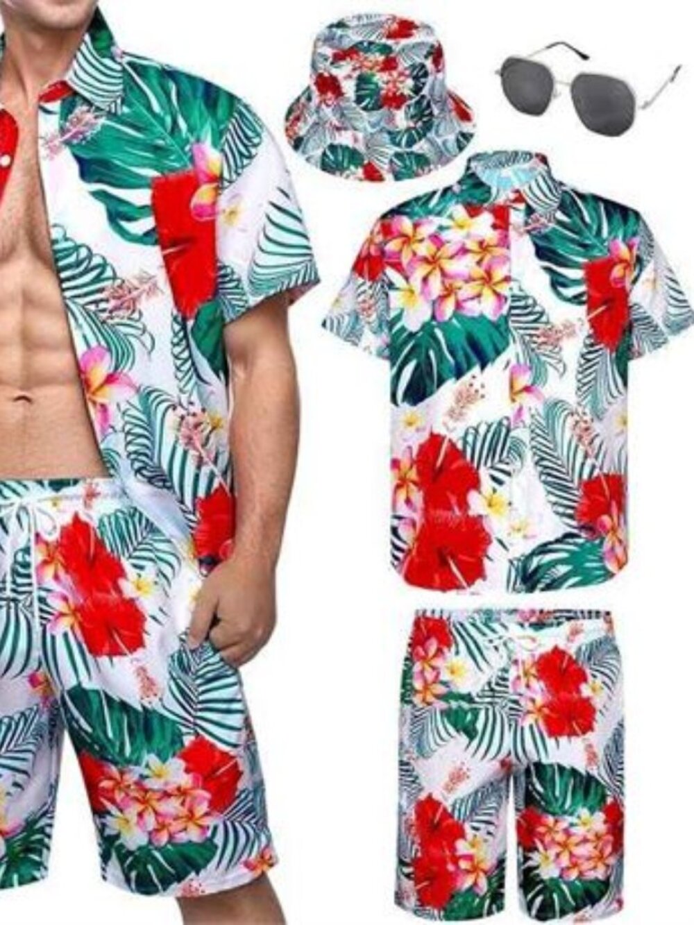 NWT 4-Piece Men's Hawaiian  80's Vacation Set (M)